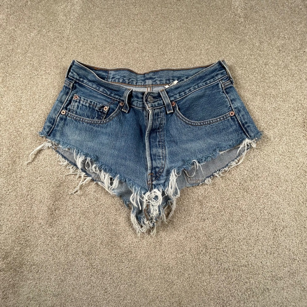Vintage Levi's Blue Distressed Denim Jean Shorts (festival style)